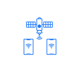 Satellite service icon .Satellite internet global network providers. Technology wireless, interconnection web, traffic online, connection and communication, wifi webpage, flow information, worldwide. 