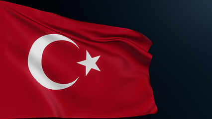 Turkey flag. Ankara sign. Transcontinental country. Red Turkish official national symbol of celebration of Republic Day, October 29. Realistic 3D illustration with cotton texture isolated on dark.