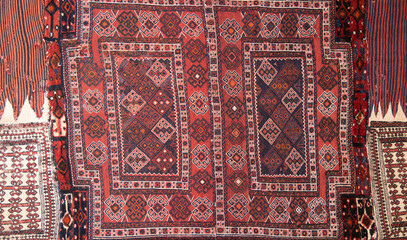 Patchwork from persian carpets in market in Turkey