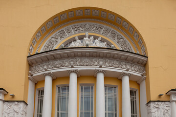 Fragment of the facade of the Yaroslavl Drama Theater named after Volkov, Russia