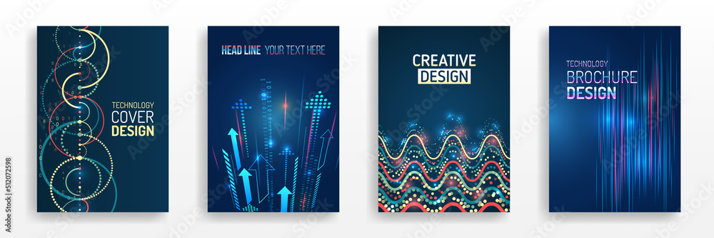 Fototapete Abstract vector template in hi-tech style. Modern cover design using tech elements and data visualization. Futuristic layout for presentation, poster, leaflet, annual report, a4 size.