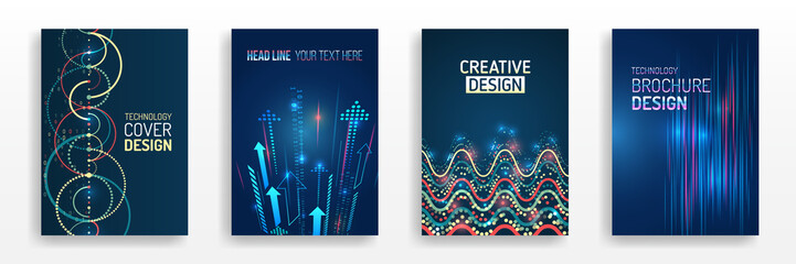 Abstract vector template in hi-tech style. Modern cover design using tech elements and data visualization. Futuristic layout for presentation, poster, leaflet, annual report, a4 size.