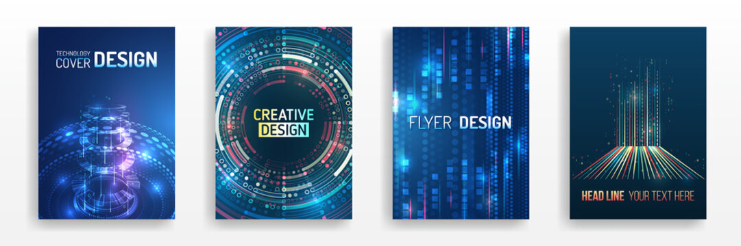 Futuristic layout for presentation, poster, leaflet, annual report, a4 size. Abstract vector template in hi-tech style. Modern cover design using tech elements and data visualization.