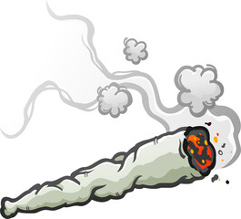 Smoking rolled marijuana joint burning cartoon vector illustration - obrazy, fototapety, plakaty