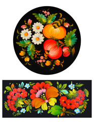 Ukrainian painted with Floral Ukrainian style of Petrykivka painting. Ukrainian decor on isolated background.