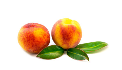 Fruit. Ripe peach fruit highlighted on a white background. Close-up photo.