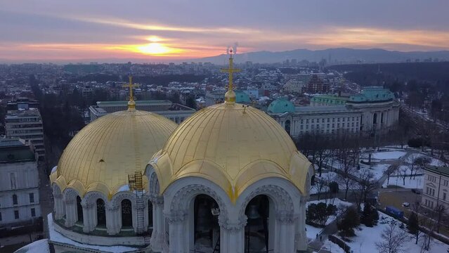 winter time in sofia alexander nevsky cathedral shoot with drone