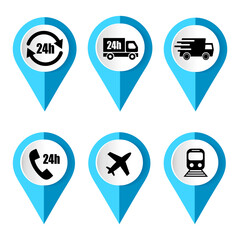 24 hours order execution or delivery service icons. Vector illustration