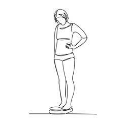 girl weighing herself on the scales