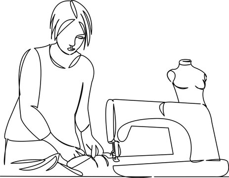 seamstress sewing machine line art clip art preview