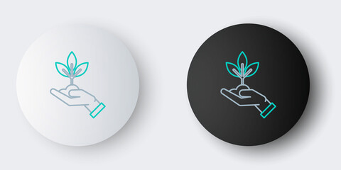 Line Plant in hand of environmental protection icon isolated on grey background. Seed and seedling. Planting sapling. Ecology concept. Colorful outline concept. Vector