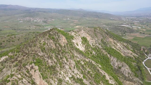 Aerial Spring view of Kozhuh Mountain and Petrich valley, Bulgaria