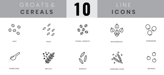 Grains and cereals icons. In lineart, outline style. For wesite design, mobile app, software