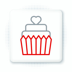Line Wedding cake with heart icon isolated on white background. Colorful outline concept. Vector