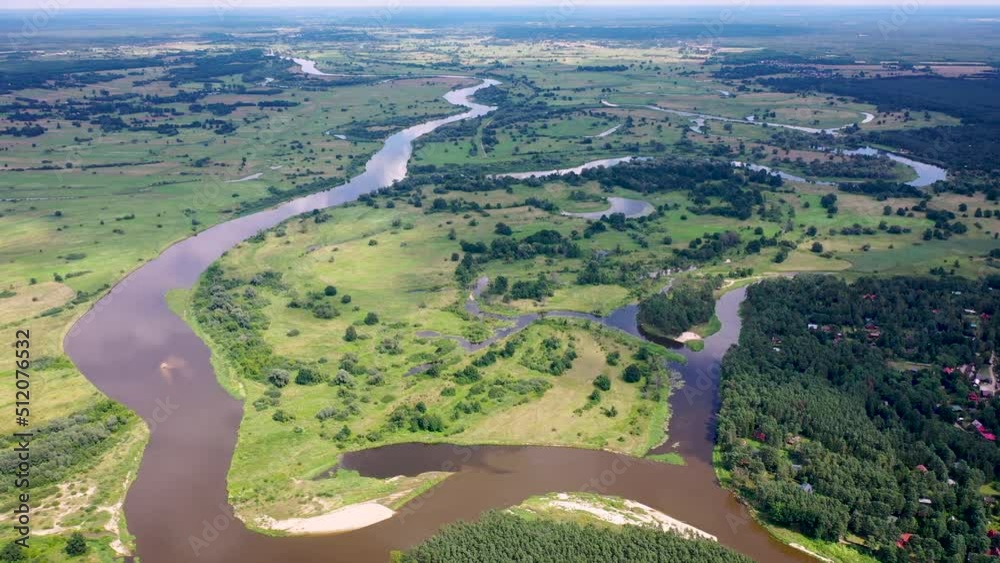 Wall mural River Bug in Poland, aerial drone footage near Szumin village, Mazowsze region