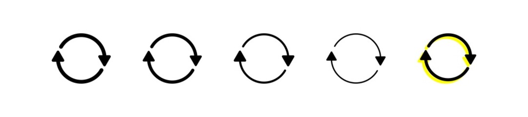 Vector restart icon. Black reset symbol. Simple refresh arrow icons. Set of reload icons. - obrazy, fototapety, plakaty