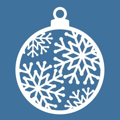 Christmas ball with snowflakes cut out of paper. Template for Christmas cards. The image is suitable for laser cutting or printing. Festive background, vector illustration.
