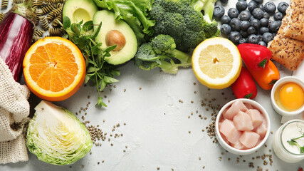 Dash flexitarian mediterranean diet on light background.