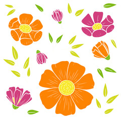 Collection of flower sketch graphic elements color