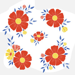 Fototapeta na wymiar Collection of flower sketch graphic elements color