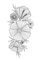 graphic illustration of a Flower line art sketch for tattoo