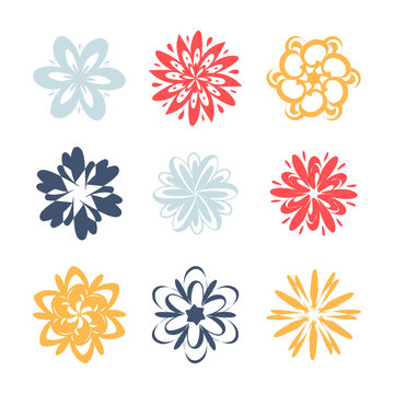 Set of colorful simple flower sticker elements