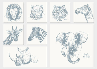 Abstract hand drawn jungle animals illustration