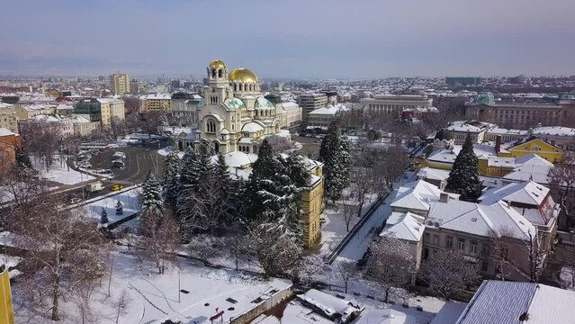 winter time in sofia alexander nevsky cathedral shoot with drone
