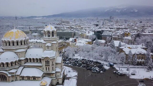 winter time in sofia alexander nevsky cathedral shoot with drone