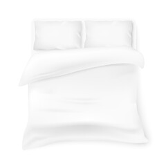 Fototapeta na wymiar Realistic white double bed mockup, vector illustration