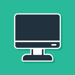 Blue Computer monitor screen icon isolated on green background. Electronic device. Front view. Vector Illustration