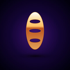 Gold Bread loaf icon isolated on black background. Vector