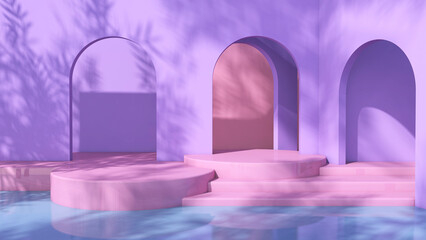 Background rendering with podium and wall scene abstract background. 3D illustration, 3D rendering	
