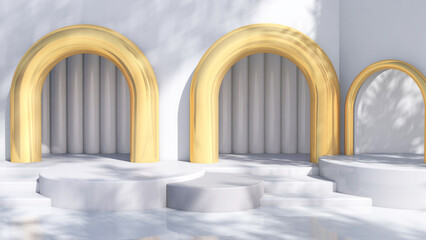 Background rendering with podium and wall scene abstract background. 3D illustration, 3D rendering	
