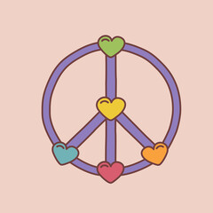 LGBT rainbow peace sign whith heart in doodle style. Isolated vector illustration pacific sign for design poster, postcard, banner and background.