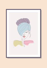 Line drawing art beauty woman face hairstyle girl one line wall art print poster illustration