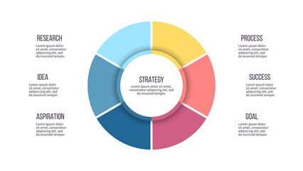 Business infographic. Pie chart with 6 options. Vector template.