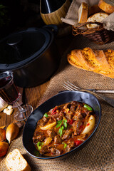 classic beef goulash with peppers and onions