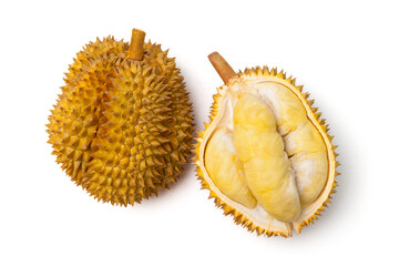 Obraz premium whole and half of durian fruit isolated on white.