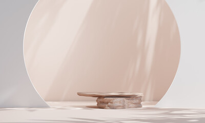 Rock podium on earth tone colour background for product presentation. Natural beauty pedestal, relaxation and health, 3d illustration