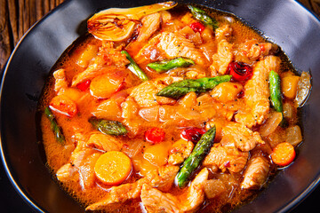 colorful turkey fricassee with asparagus and paprika