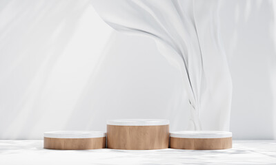 podium rounded wood for product presentation. Natural beauty pedestal, relaxation and health, 3d illustration