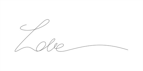 Love word in continuous line drawing. Calligraphy lettering style. Vector illustration design template.