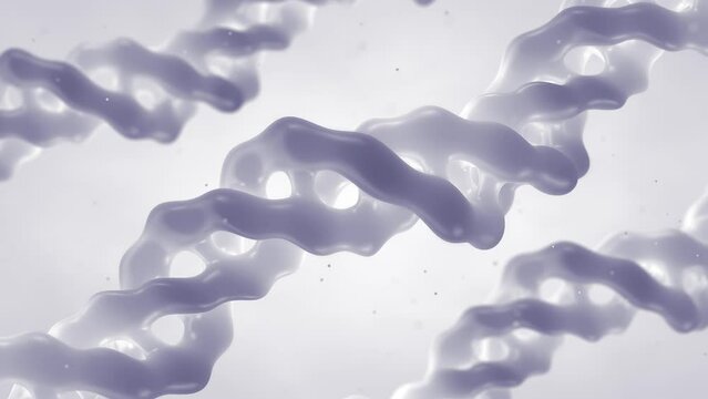 Animation of white triple helix collagen molecules (Tropocollagen). Tropocollagen molecules form collagen fibrils which in turn form collagen fibers