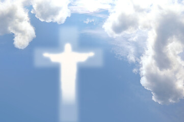 Ascension of Christ. Shining silhouette in the clouds