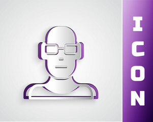 Paper cut Poor eyesight and corrected vision with optical glasses icon isolated on grey background. Paper art style. Vector