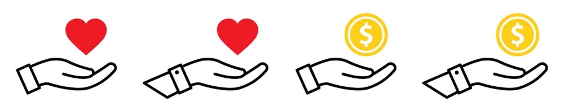 Heart and money in hand icon. Donate icon. Charity icon, vector illustration