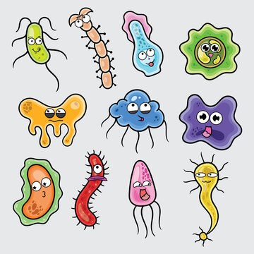 Bacteria Cartoons With Cute Expressions