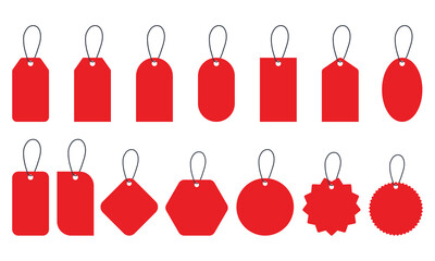 Obraz na płótnie Canvas Set with red price tags icons. Blank paper price tag. Empty label tag for shop. Vector 10 EPS.