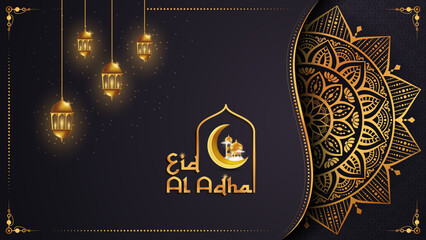 Islamic Festival of Sacrifice, Eid-Al-Adha Mubarak greeting background design decorated with beautiful floral mandala